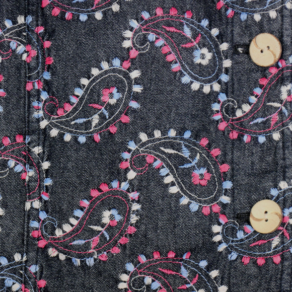 Coldwater Creek Denim Blazer Women Large Dark Gray Embroidered Boho Artsy Jacket - Picture 7 of 9